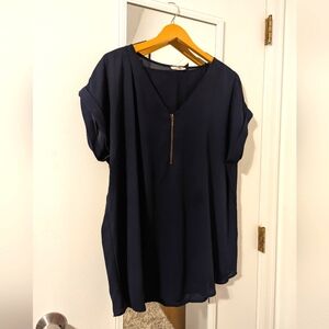 solid zip front short sleeve blouse size XXL